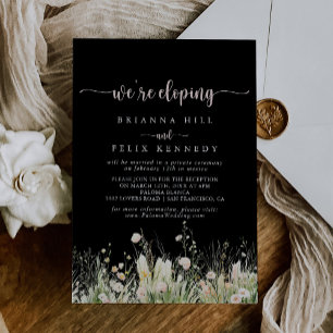 Boho Wildflower Black Elopement Receptie Kaart