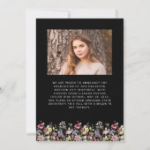 Boho Wildflower Black Foto Afstudeerder Aankondigi Kaart (Achterkant)