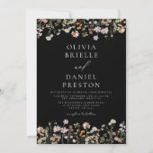 Boho Wildflower Black Garden Wedding Kaart (Voorkant)