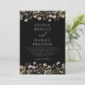 Boho Wildflower Black Garden Wedding Kaart (Staand voorkant)