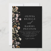 Boho Wildflower Black Garden Wedding Kaart (Voorkant)