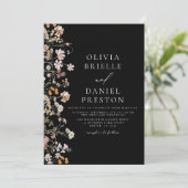 Boho Wildflower Black Garden Wedding Kaart (Staand voorkant)
