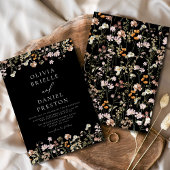 Boho Wildflower Black Garden Wedding Kaart