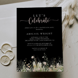 Boho Wildflower Black Let's Celebrate Party Kaart