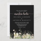 Boho Wildflower Black Nuestra Boda Wedding Kaart (Voorkant)