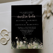 Boho Wildflower Black Nuestra Boda Wedding Kaart