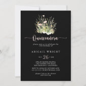 Boho Wildflower Black Quinceañera Invitation Kaart (Voorkant)