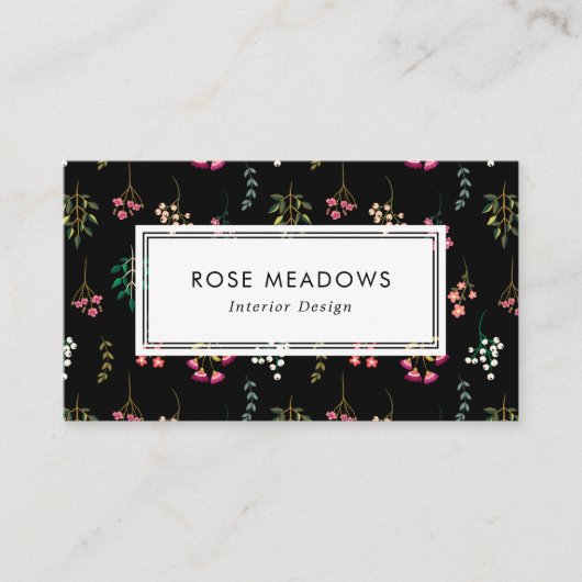 Boho Wildflower Black Visitekaartje (Voorkant)