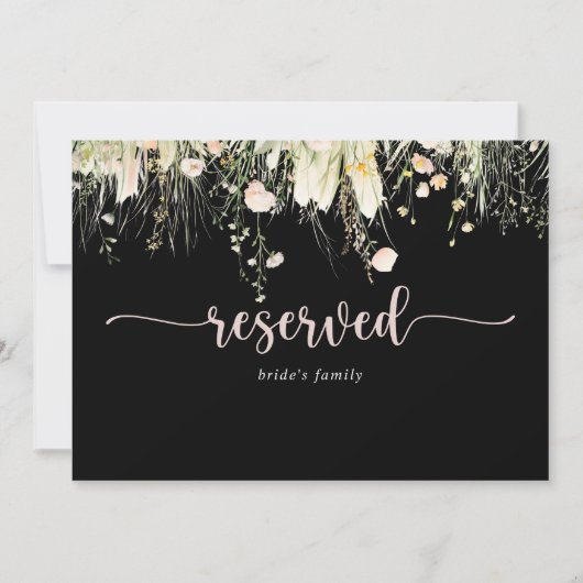 Boho Wildflower Black Wedding Reserved Sign (Voorkant)