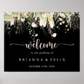 Boho Wildflower Black Wedding Welkomstbord Poster (Voorkant)