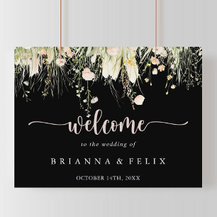Boho Wildflower Black Wedding Welkomstbord Poster