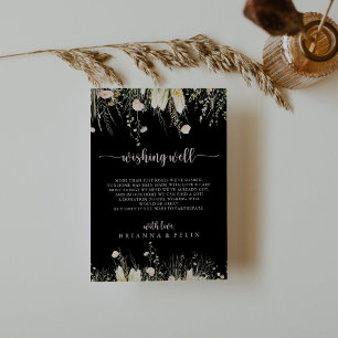 Boho Wildflower Black Wedding Wishing Well Informatiekaartje