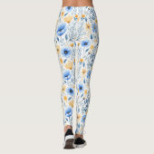 Boho Wildflower Blauw Geel Bloemen Yoga Leggings (Achterkant)