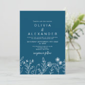 Boho wildflower blauwe bruiloft uitnodiging (Staand voorkant)