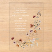 Boho Wildflower Bloem QR Code Foto Bruiloft Acryl Uitnodigingen (Voorkant)