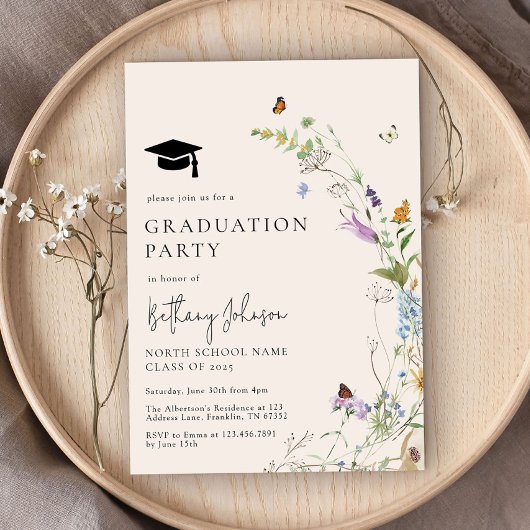 Boho Wildflower Bloemen Afstudeerfeest Kaart