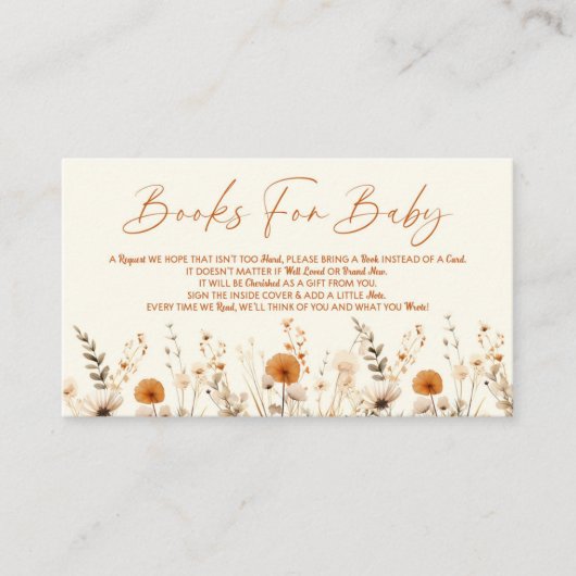 Boho Wildflower Bloemen Baby shower Boeken voor Ba Informatiekaartje (Voorkant)