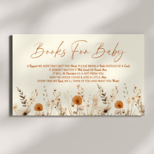Boho Wildflower Bloemen Baby shower Boeken voor Ba Informatiekaartje