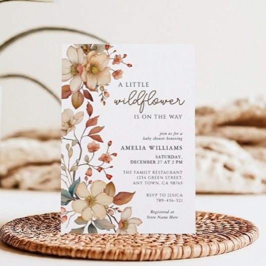 Boho Wildflower Bloemen Baby shower Kaart