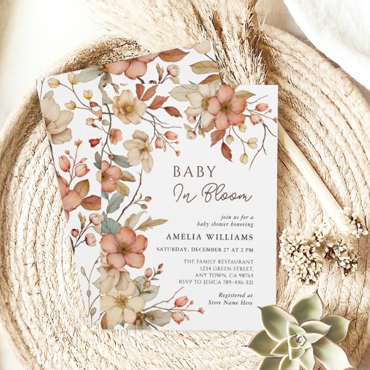 Boho Wildflower Bloemen Baby shower Kaart