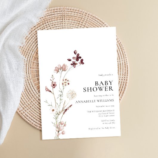 Boho Wildflower Bloemen Baby shower Kaart