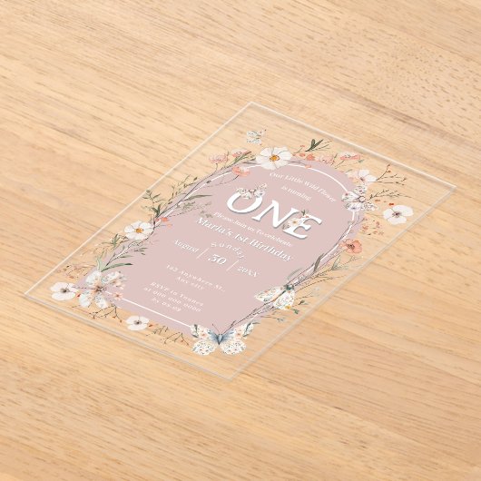 Boho Wildflower Bloemen Baby Verjaardag Acryl Uitnodigingen (Laagn)