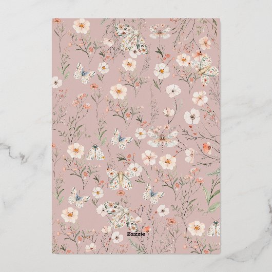 Boho Wildflower Bloemen Baby Verjaardag Folie Uitnodiging (Achterkant)