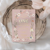 Boho Wildflower Bloemen Baby Verjaardag Folie Uitnodiging