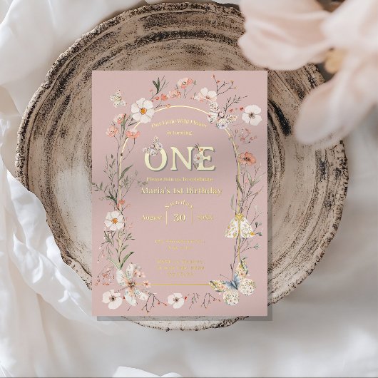 Boho Wildflower Bloemen Baby Verjaardag Folie Uitnodiging