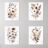 Boho Wildflower Bloemen Botanicals Blauw Bruin Bei Muurkunst Sets (Voorkant)