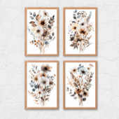 Boho Wildflower Bloemen Botanicals Blauw Bruin Bei Muurkunst Sets