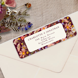 Boho Wildflower Bloemen Bourgogne Cream Wedding Etiket