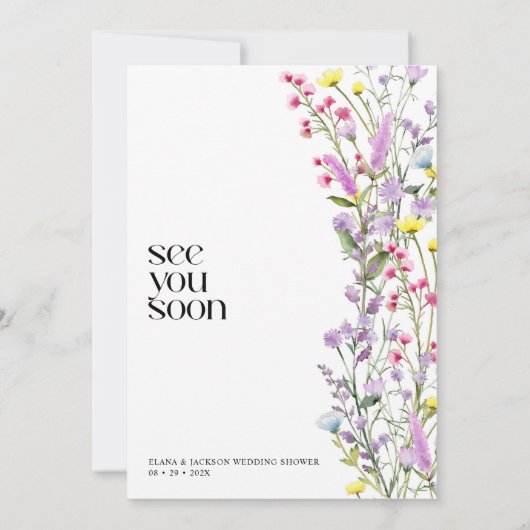 Boho Wildflower Bloemen Bruiloft Douche Minimalist Kaart (Achterkant)