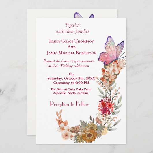 Boho Wildflower Bloemen Bruiloft Uitnodiging (Voorkant / Achterkant)