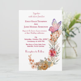 Boho Wildflower Bloemen Bruiloft Uitnodiging