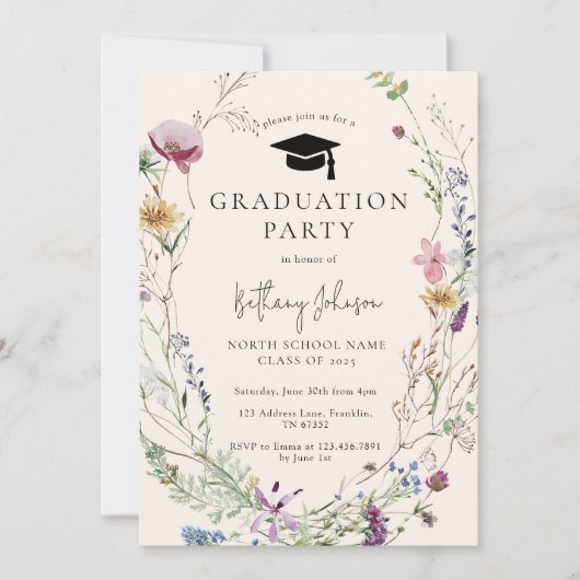 Boho Wildflower Bloemen Foto Afstudeerfeest Kaart (Voorkant)