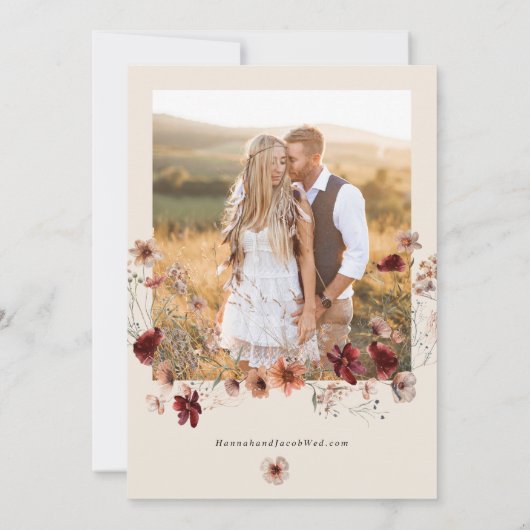 Boho Wildflower Bloemen Fotobruiloft Save The Date (Achterkant)