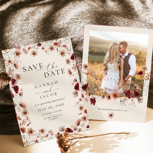 Boho Wildflower Bloemen Fotobruiloft Save The Date