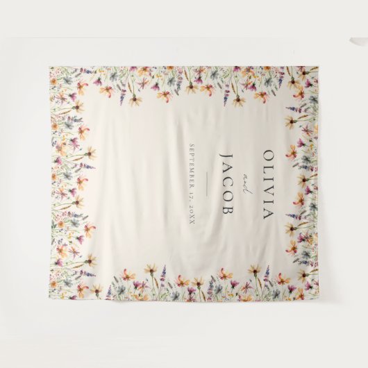 Boho Wildflower Bloemen Huwelijksfoto Achtergrond Wandkleed (Voorkant (horizontaal))