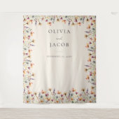 Boho Wildflower Bloemen Huwelijksfoto Achtergrond Wandkleed (Voorkant)