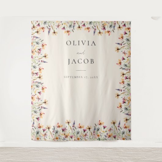 Boho Wildflower Bloemen Huwelijksfoto Achtergrond Wandkleed (Voorkant)