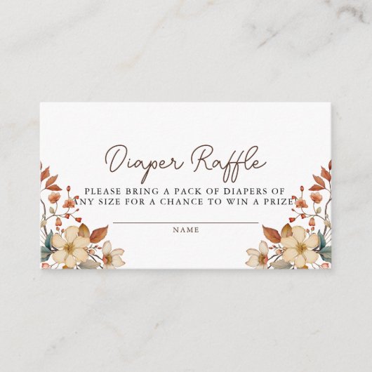 Boho Wildflower Bloemen Luier Raffle Baby shower Informatiekaartje (Voorkant)