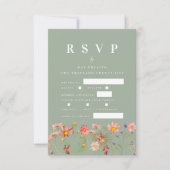 Boho Wildflower Bloemen Maaltijd Opties Groene bru RSVP Kaartje (Voorkant)
