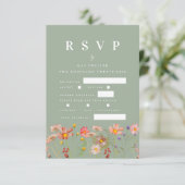 Boho Wildflower Bloemen Maaltijd Opties Groene bru RSVP Kaartje (Staand voorkant)