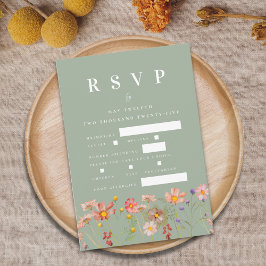 Boho Wildflower Bloemen Maaltijd Opties Groene bru RSVP Kaartje