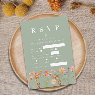 Boho Wildflower Bloemen Maaltijd Opties Groene bru RSVP Kaartje