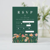 Boho Wildflower Bloemen Maaltijd Opties Groene bru RSVP Kaartje (Staand voorkant)