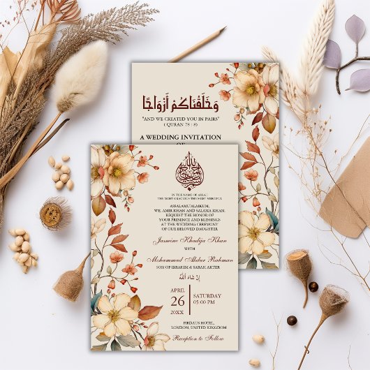 Boho Wildflower Bloemen Moslim bruiloft Nikah Kaart