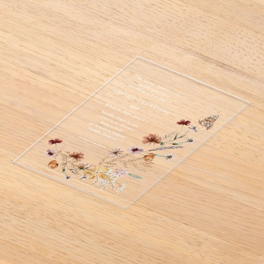 Boho Wildflower Bloemen QR Code Foto Huwelijk Acryl Uitnodigingen (Laagn)