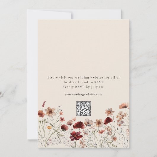 Boho Wildflower Bloemen QR Code RSVP Huwelijk Kaart (Achterkant)